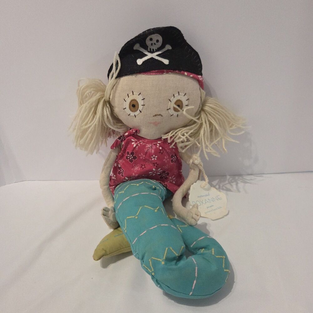 Pottery Barn Kids Pirate Mermaid 21” Doll Pink Flower Shirt Bandana With Tag